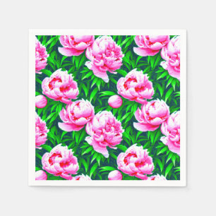 Pink Peonies Garden Print Napkin