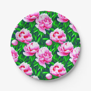 Pink Peonies Garden Print   Paper Plate