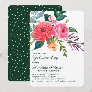 Pink Peonies Greenery Flower Graduation Invitation