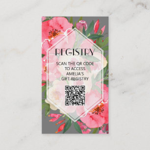 Pink Peonies Grey Bridal Shower Registry QR Code Enclosure Card