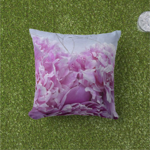 Pink peonies grouping outdoor pillow