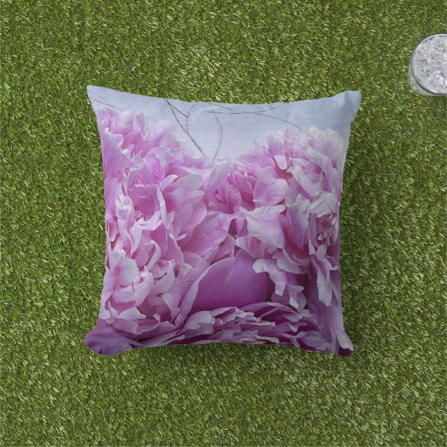 Pink peonies grouping outdoor pillow (Grass)