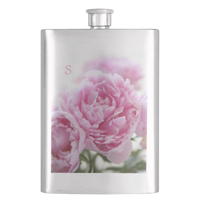 Pink peonies hip flask (Front)