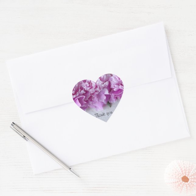 Pink peonies in a row heart sticker (Envelope)