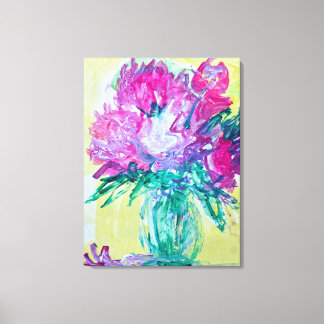Pink Peonies in Glass Vase Canvas Print