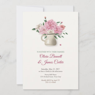 Pink Peonies in Stoneware Jug Wedding Invite