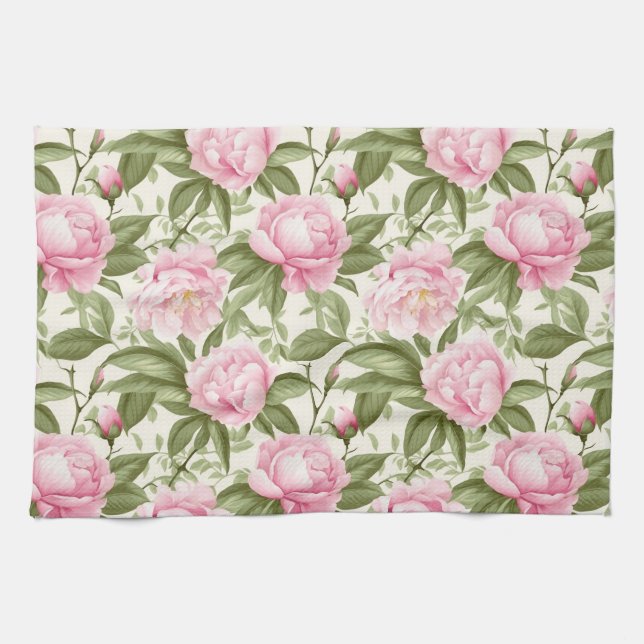 Pink Peonies Kitchen Towel (Horizontal)