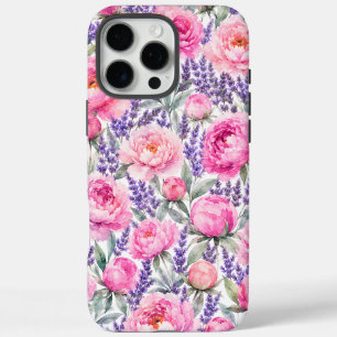 Pink Peonies & Lavender Watercolor Floral Pattern iPhone 16 Pro Max Case