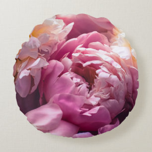 Pink Peonies: Luxurious Floral Art. Round Pillow