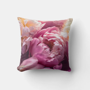 Pink Peonies: Luxurious Floral Art. Throw Pillow