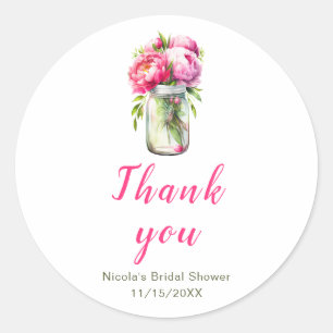 Pink Peonies Mason Jar Bridal Shower Classic Round Sticker