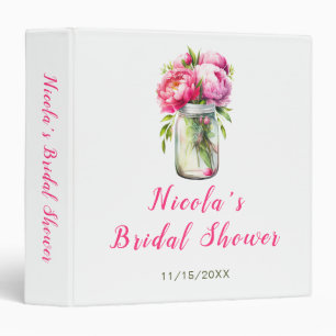Pink Peonies Mason Jar Bridal Shower Photo Album Binder