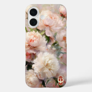 Pink Peonies Monogram Name Personalized iPhone 16 Case