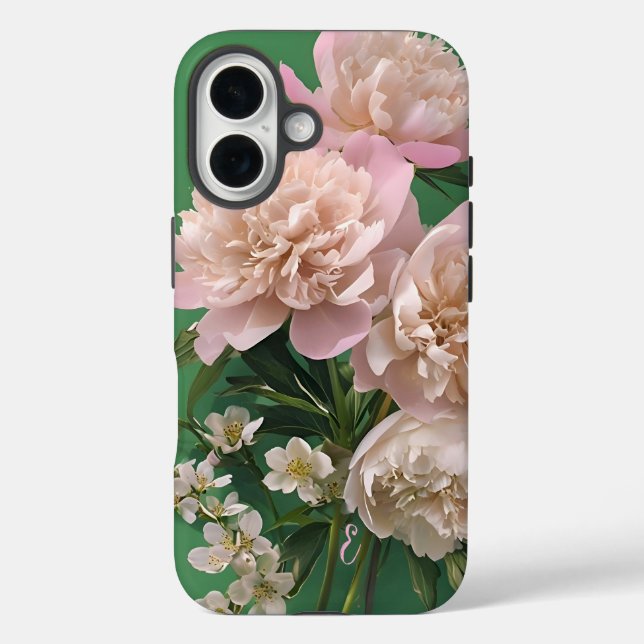 Pink Peonies Monogram Name Personalized Case-Mate iPhone Case (Back)