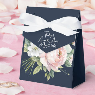 Pink Peonies Navy Background Wedding  Favor Box
