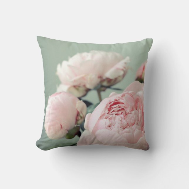 Pink Peonies on blue Pattern - 19277 Throw Pillow (Front)