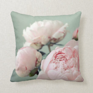 Pink Peonies on blue Pattern - 19277 Throw Pillow
