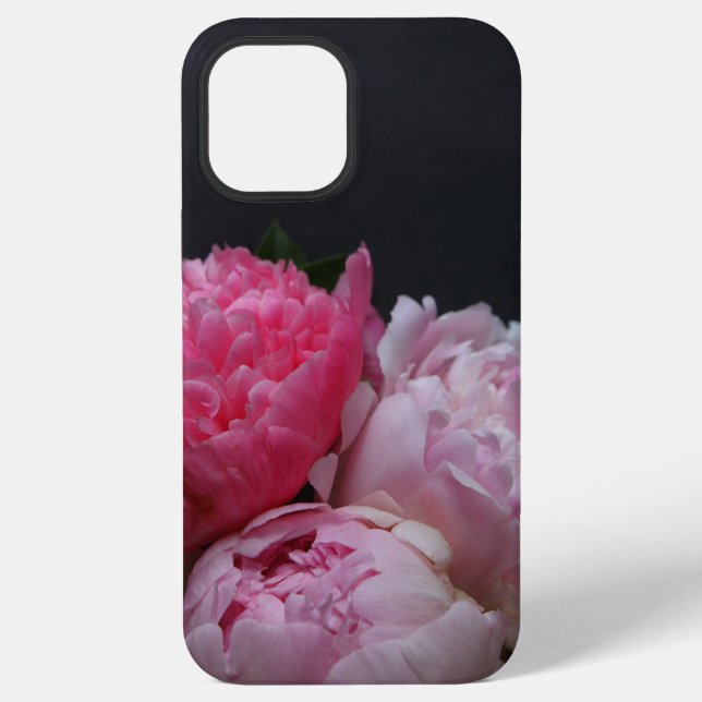 Pink peonies on dark background iPhone case (Back)