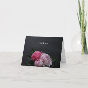 Pink peonies on dark background thank you card