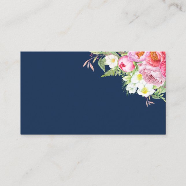 Pink Peonies on Navy Blue Placecards (Front)