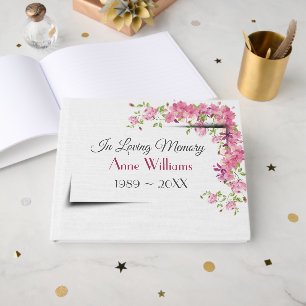 Pink Peonies On White Memorial Service Guest Book