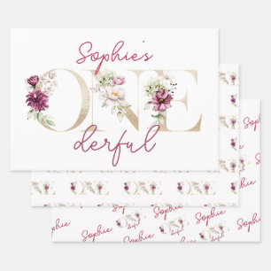 Pink peonies onederful birthday party watercolor wrapping paper sheet