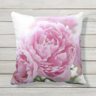 Pink peonies outdoor pillow