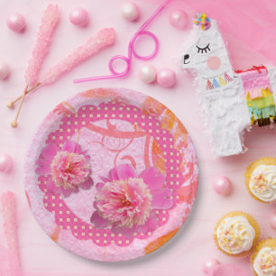 Pink Peonies Paper Plate
