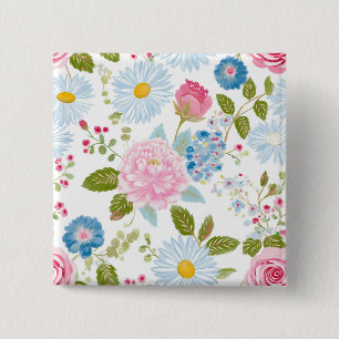 Pink Peonies Pattern  2 Inch Square Button