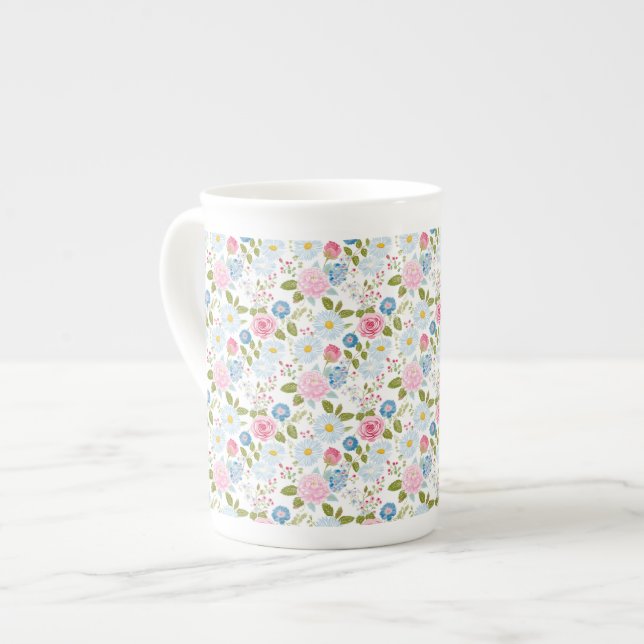 Pink Peonies Pattern  Bone China Mug (Front Left)
