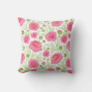Pink peonies pattern throw pillow