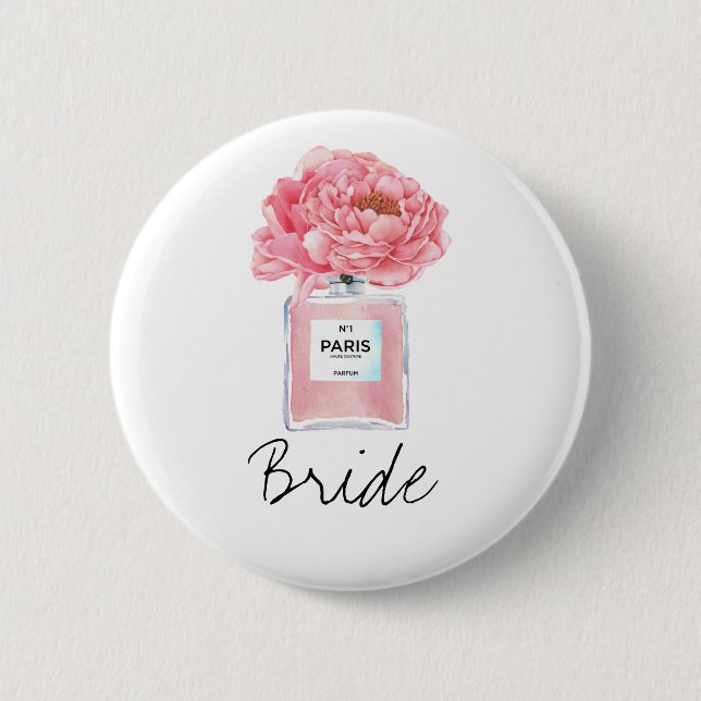Pink Peonies & Perfume Bride 2 Inch Round Button (Front)