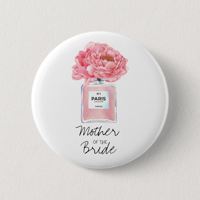 Pink Peonies & Perfume Mother of the Bride 2 Inch Round Button (Front)