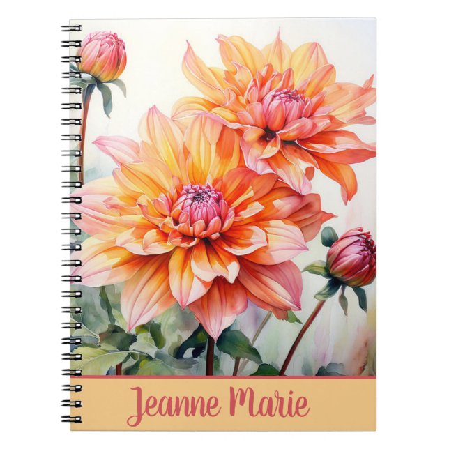 Pink Peonies Personalized Whimsical Floral Notebook (Front)