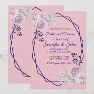 Pink Peonies Purple Geometric Frame Invitation