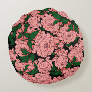 Pink Peonies Round Pillow