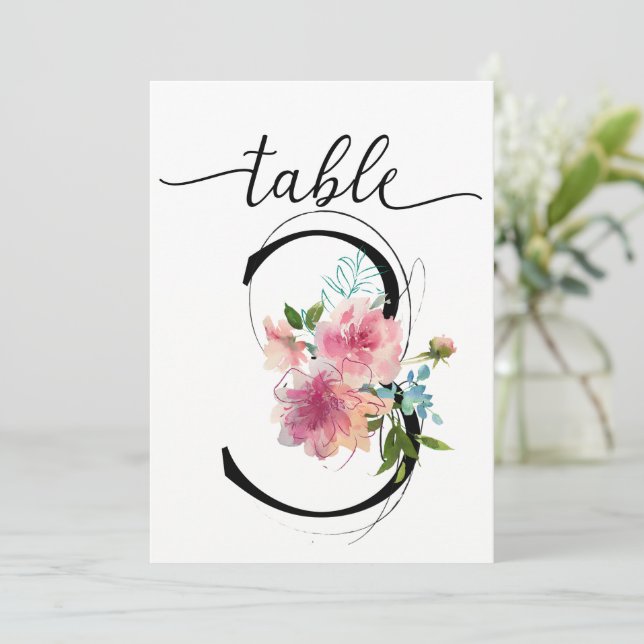 Pink Peonies Table three Table Number (Standing Front)