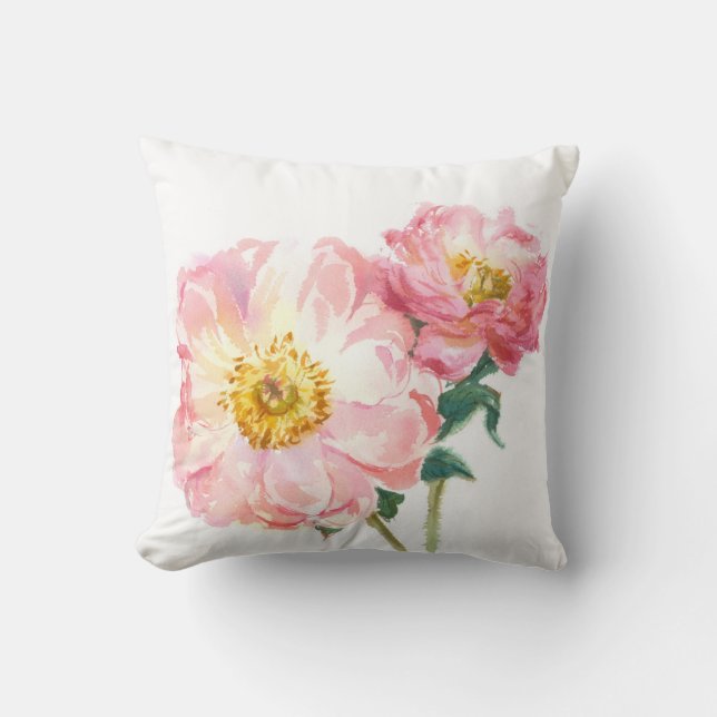 pink peonies throw pillow (Front)
