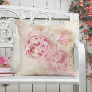 Pink Peonies Throw Pillow