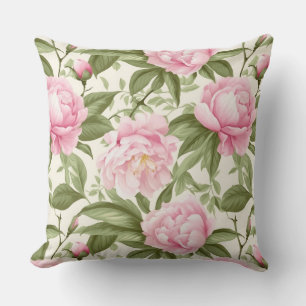 Pink Peonies Throw Pillow