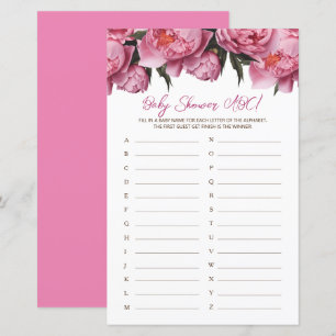 Pink Peonies Watercolor Baby Shower Game ABC