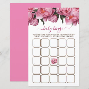 Pink Peonies Watercolor Baby Shower Game Bingo