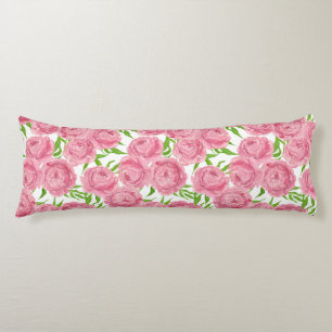 Pink peonies watercolor body pillow