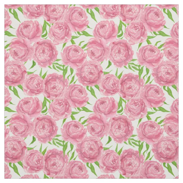Pink peonies watercolor fabric (Swatch)