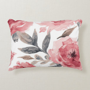 Pink Peonies Watercolor Floral Botanical Painted Accent Pillow