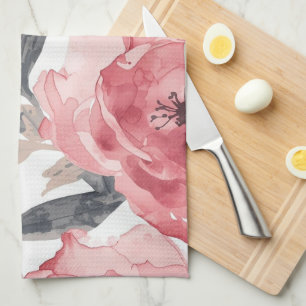 Pink Peonies Watercolor Floral Botanical Painted Kitchen Towel