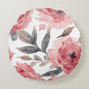 Pink Peonies Watercolor Floral Botanical Painted Round Pillow