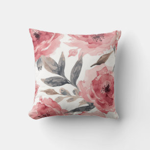 Pink Peonies Watercolor Floral Botanical Painted Throw Pillow