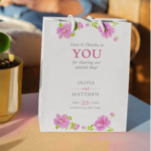 Pink Peonies Watercolor Floral Pink Wedding Guest Small Gift Bag
