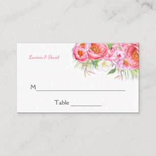 Pink Peonies Watercolor Florals Place Cards